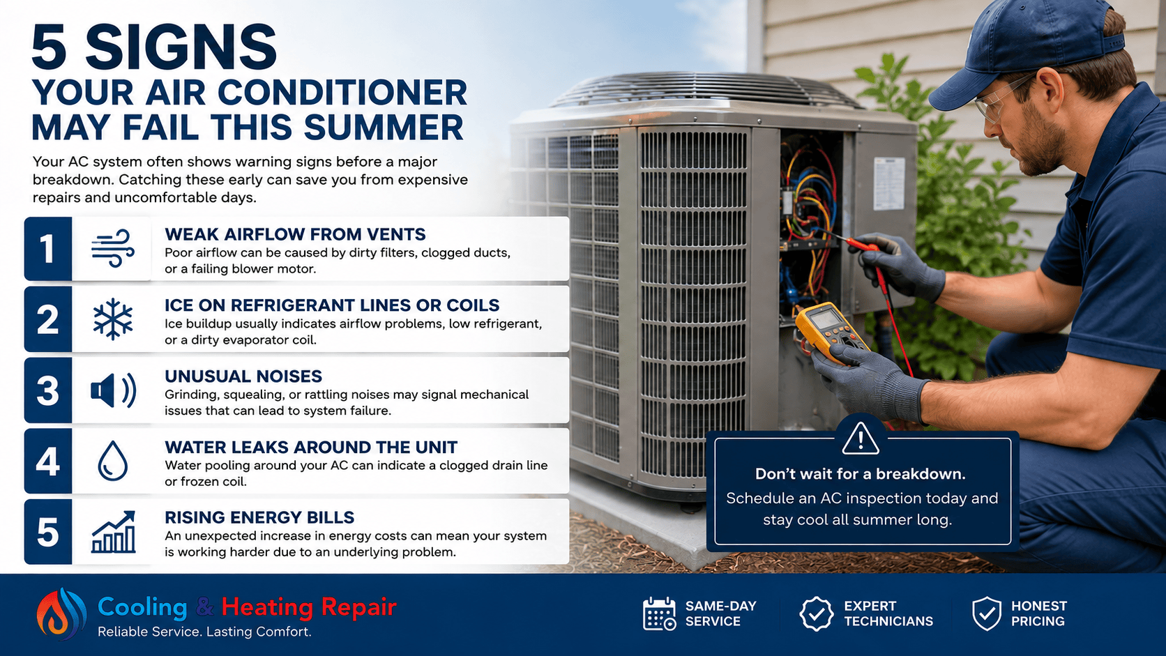 Signs of AC failure during summer HVAC inspection